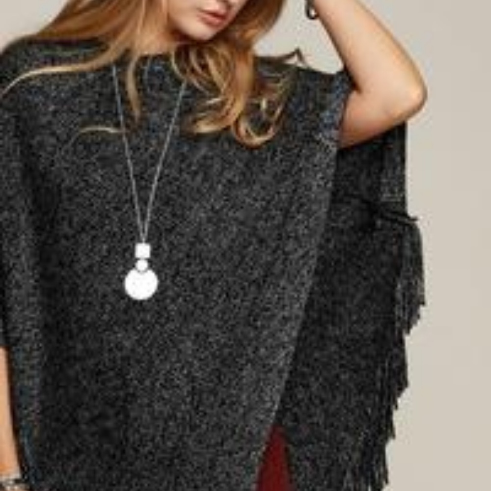 GRAY PONCHO SWEATER womens fall winter comfy - Picture 2 of 3